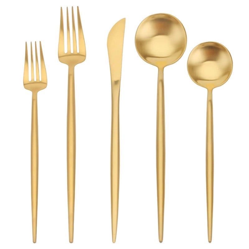 sharecook Matte Gold Silverware Set, sharecook 20-Piece Stainless Steel Satin Finish Flatware Set Service for 4, Kitchen Utensil Set, Tableware Cutlery Set for Home and Restaurant - Image 1